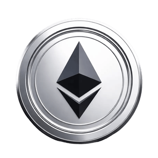 Decorative graphic element displaying the Ethereum (ETH) coin, shown floating